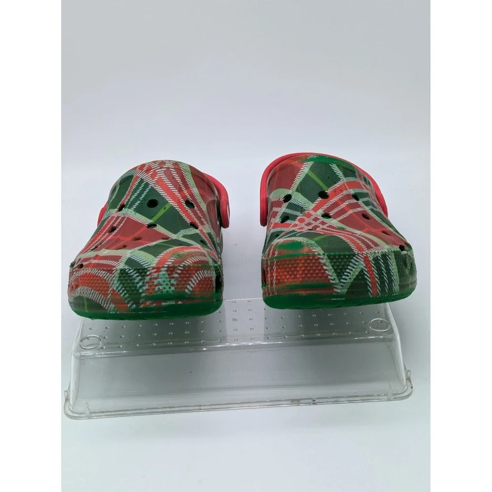 Crocs Classic Clogs Juniors J3 Red Green Plaid Christmas Holiday Shoes
